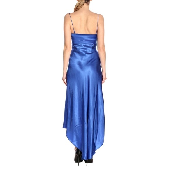 NWT Pinko Curtis Abito Ultra Blue Satin Flowy High Low Formal Midi Dress - Picture 15 of 16
